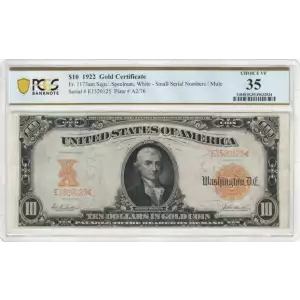 $10 1922 Gold, Gold Certificates 1173am (2)