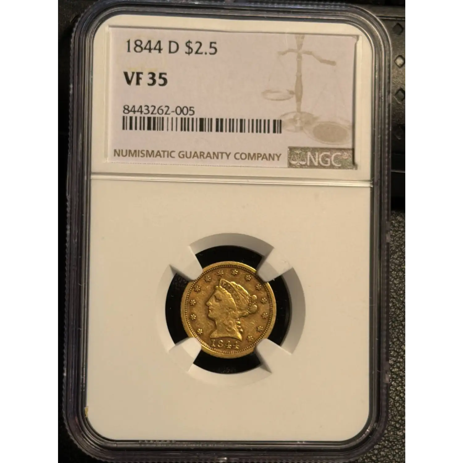 1844-D $2.50 Gold Liberty Head Quarter Eagle NGC VF-35