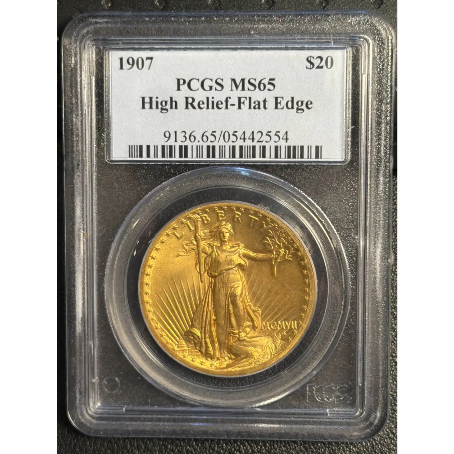1907 Saint Gaudens Double Eagle PCGS MS-65 HIGH RELIEF FLAT EDGE