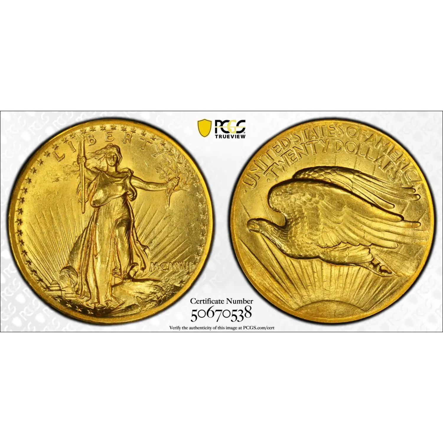 1907 Saint Gaudens Double Eagle PCGS MS-62 HIGH RELIEF WIRE EDGE