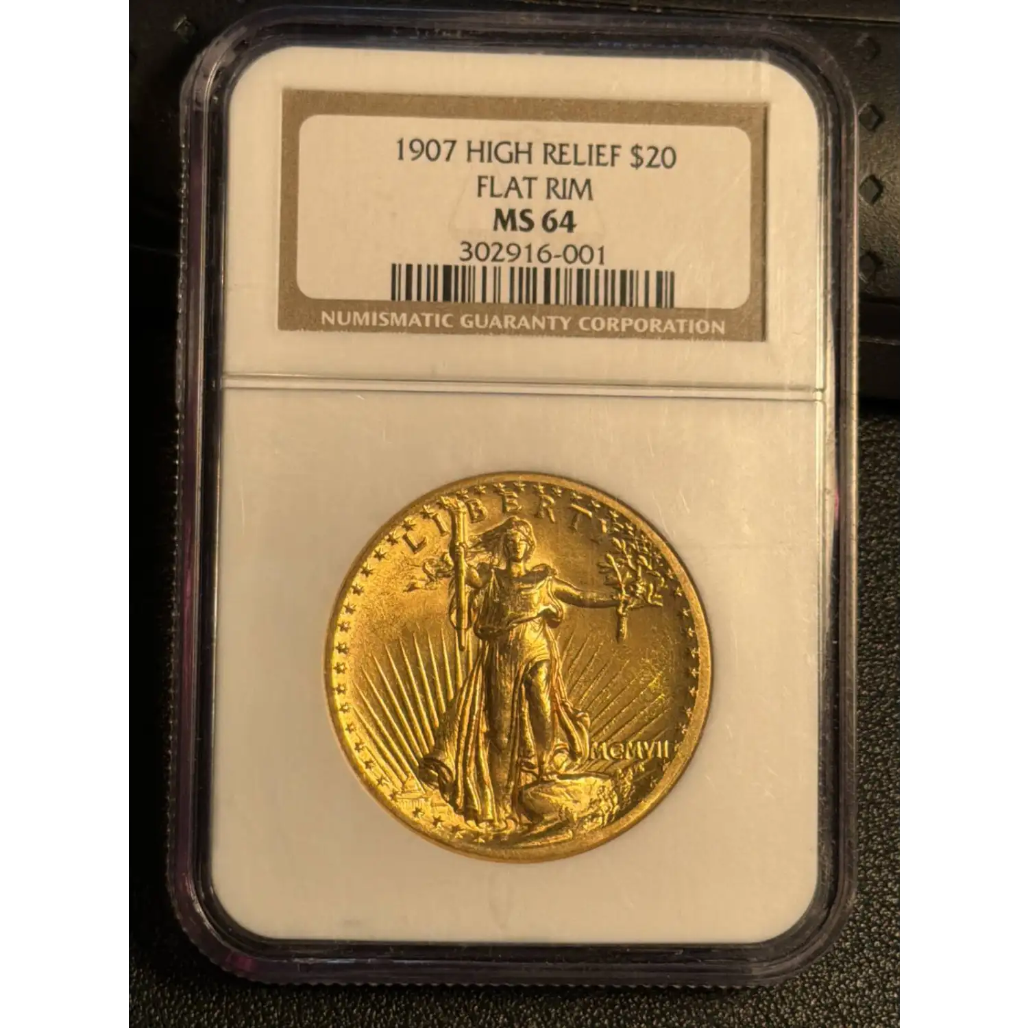 1907 Saint Gaudens Double Eagle NGC MS-64 HIGH RELIEF FLAT EDGE