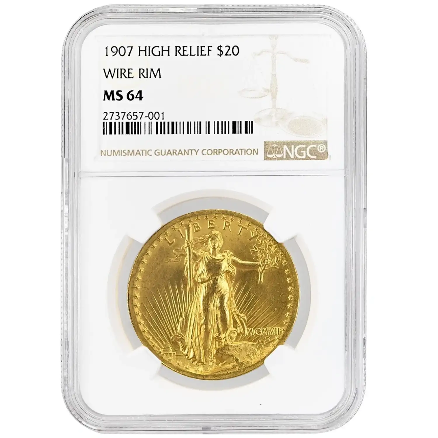 1907 Saint Gaudens Double Eagle NGC MS-64 HIGH RELIEF WIRE EDGE