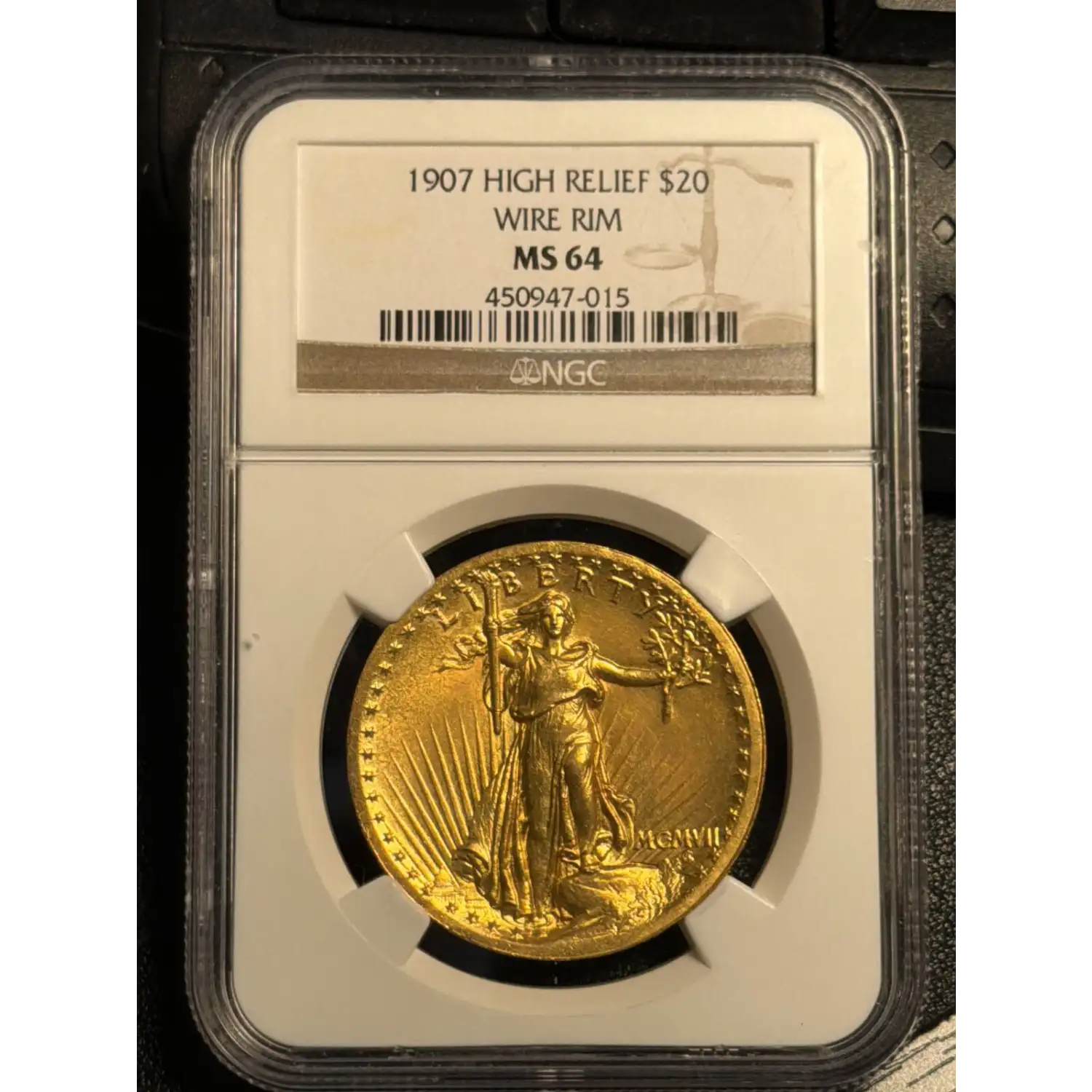 1907 Saint Gaudens Double Eagle NGC MS-64 HIGH RELIEF WIRE EDGE