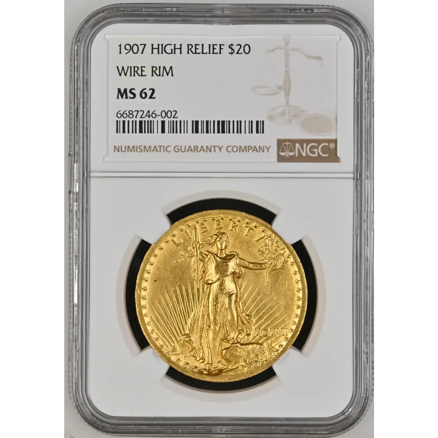 1907 Saint Gaudens Double Eagle NGC MS-62 HIGH WIRE RIM