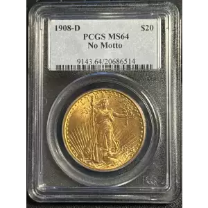 1908-D $20 No Motto