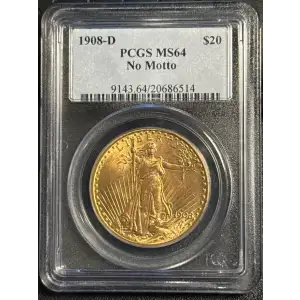 1908-D $20 No Motto