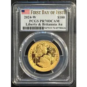 2024-W $100 Liberty & Britannia Au First Day of Issue, DCAM