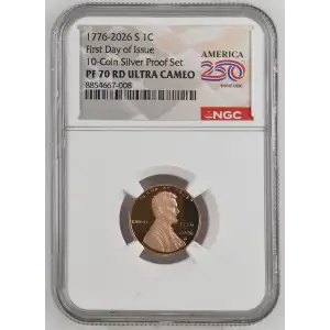 1776-2026 First Day of Issue 10-Coin Silver Proof Set RD ULTRA CAMEO (2)