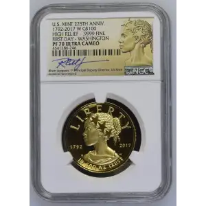 1792-2017 HIGH RELIEF - .9999 FINE FIRST DAY - WASHINGTON U.S. MINT 225TH ANNIV. ULTRA CAMEO (2)