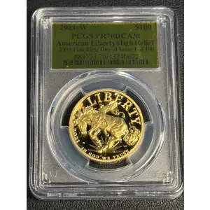2021-W $100 American Liberty High Relief .9999 Fine First Day of Issue 1 of 100, DCAM
